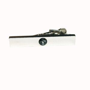 Vintage Foster Silver Tone With Center Stone Tie Clip Minimalist Style